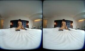 Brunette in hot lingerie teasing on bed