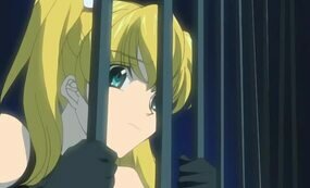 Anime blonde in the cage