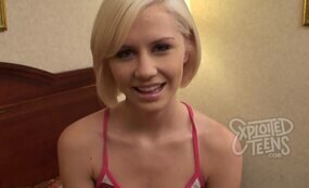 Tiny blonde teen with a shaved pussy stars in this POV video